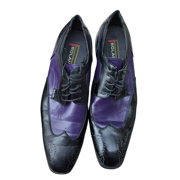 Mens Bolano Purple & Black Leather Oxford Dress Shoes Wing Tip Size 11 JJ4101 - Picture 5 of 12